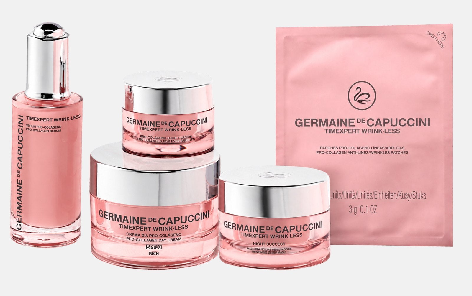 Gamme Timexpert Wrink·Less Pro-Collagène : sérum, crèmes, contour yeux et lèvres et patches